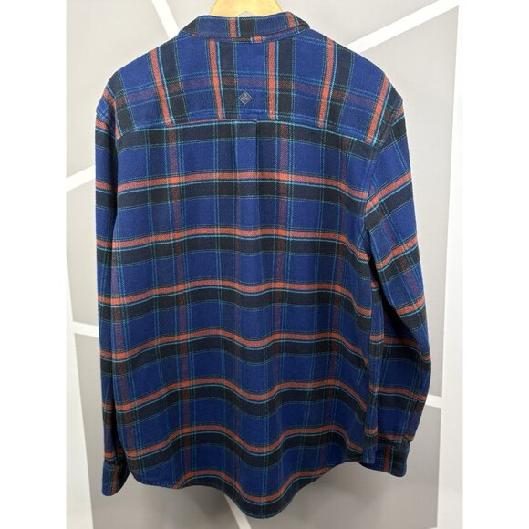Prana Channing Plaid Flannel Shirt Men XL Blue Orange Heavyweight Organic Cotton - Picture 2 of 15